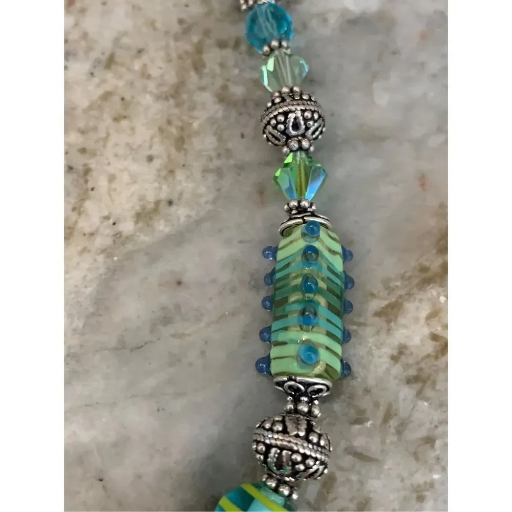 Venetian Glass Crystal Bali Sterling Silver Necklace #Italy